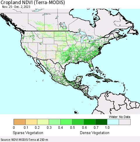 North America Cropland NDVI (Terra-MODIS) Thematic Map For 11/25/2023 - 12/2/2023