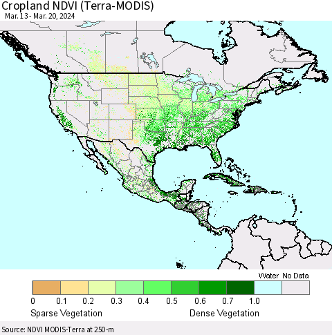 North America Cropland NDVI (Terra-MODIS) Thematic Map For 3/13/2024 - 3/20/2024