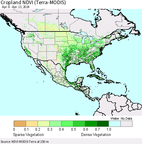 North America Cropland NDVI (Terra-MODIS) Thematic Map For 4/6/2024 - 4/13/2024