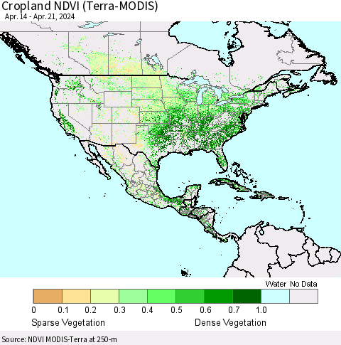 North America Cropland NDVI (Terra-MODIS) Thematic Map For 4/14/2024 - 4/21/2024