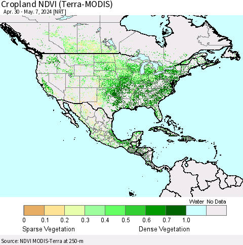North America Cropland NDVI (Terra-MODIS) Thematic Map For 4/30/2024 - 5/7/2024