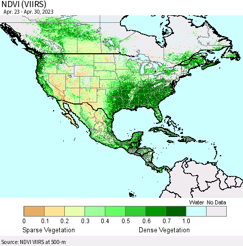 North America NDVI (VIIRS) Thematic Map For 4/23/2023 - 4/30/2023
