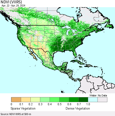 North America NDVI (VIIRS) Thematic Map For 4/22/2024 - 4/29/2024