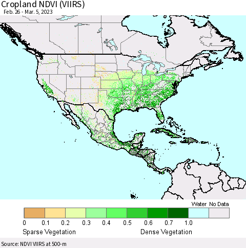 North America Cropland NDVI (VIIRS) Thematic Map For 2/26/2023 - 3/5/2023