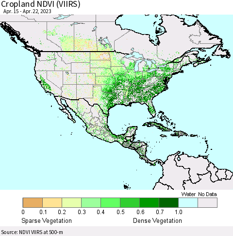 North America Cropland NDVI (VIIRS) Thematic Map For 4/15/2023 - 4/22/2023