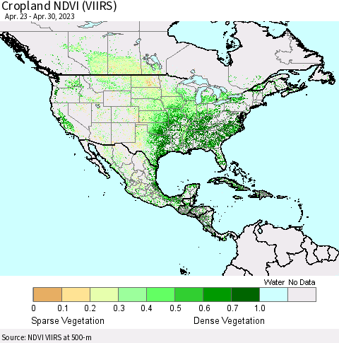 North America Cropland NDVI (VIIRS) Thematic Map For 4/23/2023 - 4/30/2023