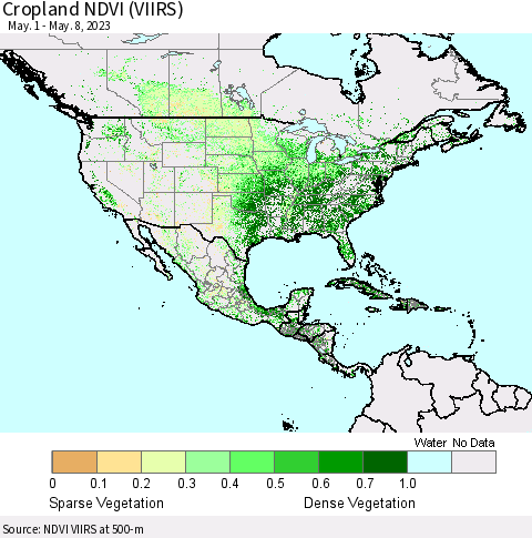 North America Cropland NDVI (VIIRS) Thematic Map For 5/1/2023 - 5/8/2023