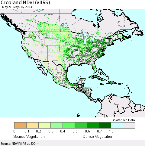 North America Cropland NDVI (VIIRS) Thematic Map For 5/9/2023 - 5/16/2023