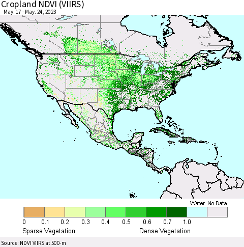 North America Cropland NDVI (VIIRS) Thematic Map For 5/17/2023 - 5/24/2023