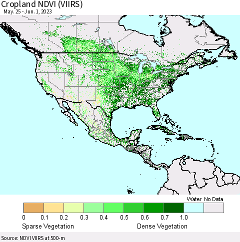 North America Cropland NDVI (VIIRS) Thematic Map For 5/25/2023 - 6/1/2023
