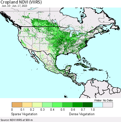 North America Cropland NDVI (VIIRS) Thematic Map For 6/10/2023 - 6/17/2023