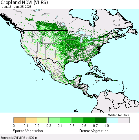 North America Cropland NDVI (VIIRS) Thematic Map For 6/18/2023 - 6/25/2023