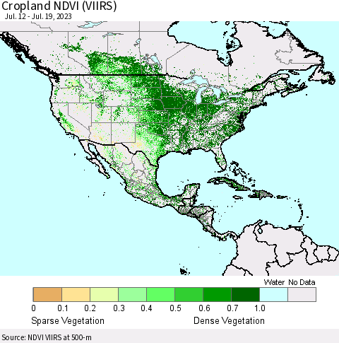 North America Cropland NDVI (VIIRS) Thematic Map For 7/12/2023 - 7/19/2023