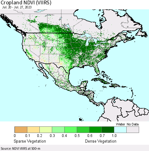 North America Cropland NDVI (VIIRS) Thematic Map For 7/20/2023 - 7/27/2023