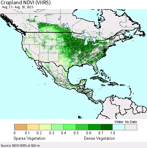 North America Cropland NDVI (VIIRS) Thematic Map For 8/13/2023 - 8/20/2023