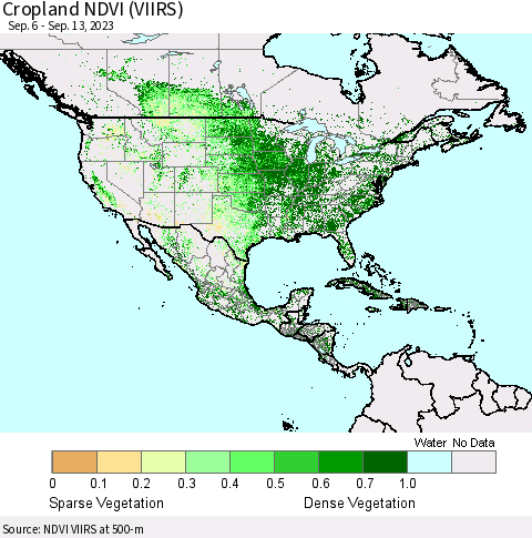 North America Cropland NDVI (VIIRS) Thematic Map For 9/6/2023 - 9/13/2023