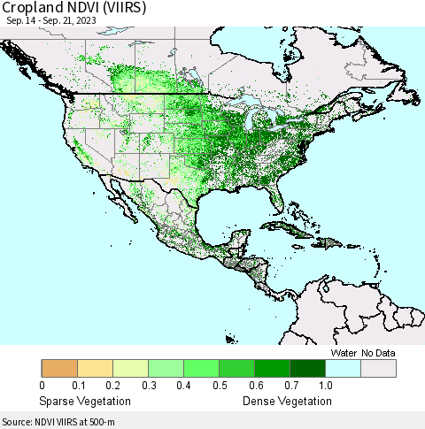 North America Cropland NDVI (VIIRS) Thematic Map For 9/14/2023 - 9/21/2023