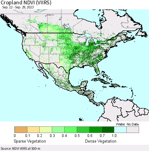 North America Cropland NDVI (VIIRS) Thematic Map For 9/22/2023 - 9/29/2023