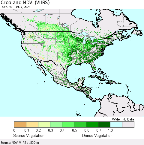 North America Cropland NDVI (VIIRS) Thematic Map For 9/30/2023 - 10/7/2023