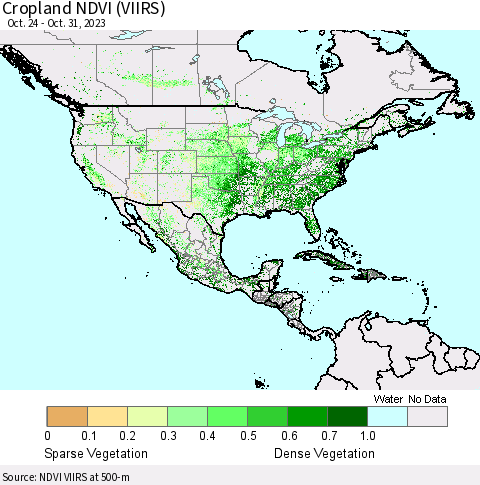 North America Cropland NDVI (VIIRS) Thematic Map For 10/24/2023 - 10/31/2023