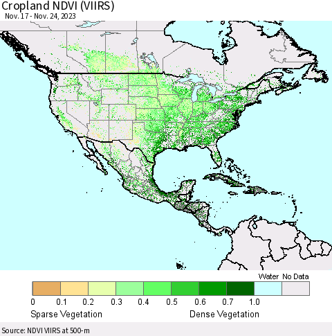 North America Cropland NDVI (VIIRS) Thematic Map For 11/17/2023 - 11/24/2023