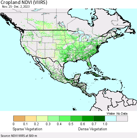 North America Cropland NDVI (VIIRS) Thematic Map For 11/25/2023 - 12/2/2023