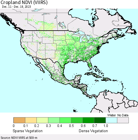 North America Cropland NDVI (VIIRS) Thematic Map For 12/11/2023 - 12/18/2023