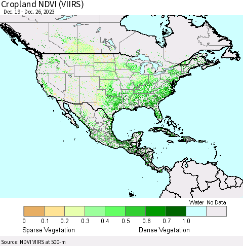 North America Cropland NDVI (VIIRS) Thematic Map For 12/19/2023 - 12/26/2023