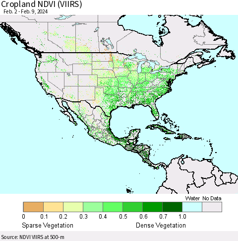 North America Cropland NDVI (VIIRS) Thematic Map For 2/2/2024 - 2/9/2024