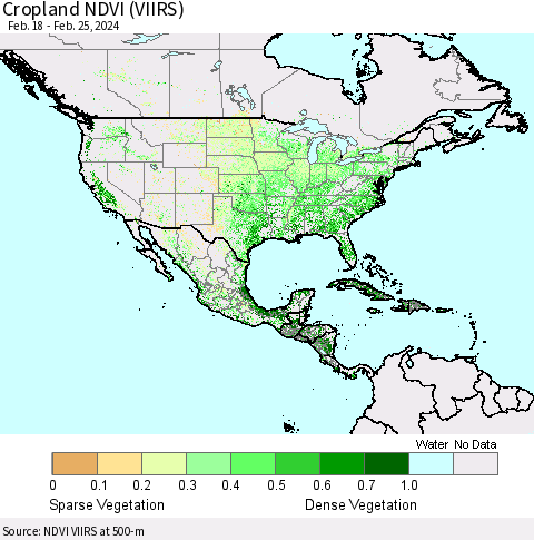 North America Cropland NDVI (VIIRS) Thematic Map For 2/18/2024 - 2/25/2024