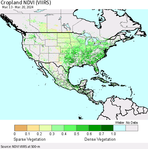 North America Cropland NDVI (VIIRS) Thematic Map For 3/13/2024 - 3/20/2024