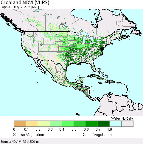 North America Cropland NDVI (VIIRS) Thematic Map For 4/30/2024 - 5/7/2024