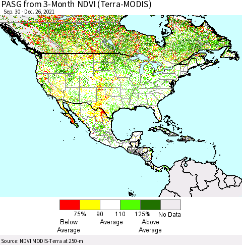 North America PASG from 3-Month NDVI (Terra-MODIS) Thematic Map For 12/26/2021 - 1/2/2022