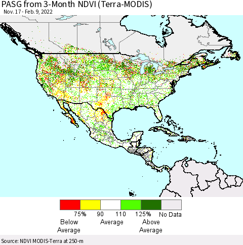 North America PASG from 3-Month NDVI (Terra-MODIS) Thematic Map For 2/2/2022 - 2/9/2022