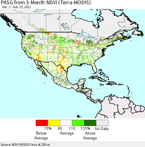 North America PASG from 3-Month NDVI (Terra-MODIS) Thematic Map For 2/18/2022 - 2/25/2022