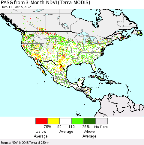 North America PASG from 3-Month NDVI (Terra-MODIS) Thematic Map For 2/26/2022 - 3/5/2022