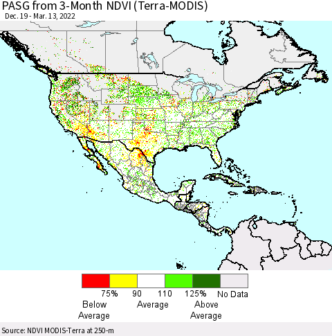 North America PASG from 3-Month NDVI (Terra-MODIS) Thematic Map For 3/6/2022 - 3/13/2022