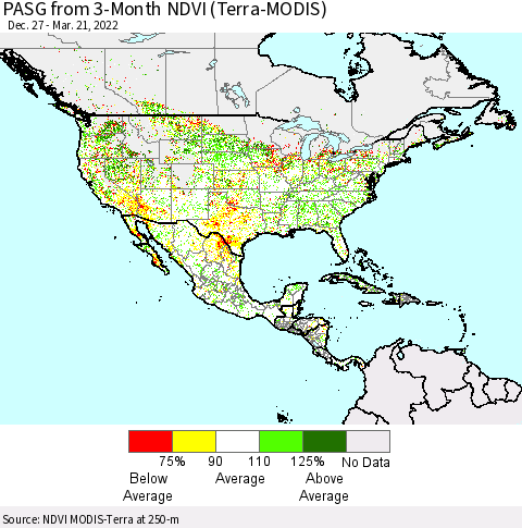 North America PASG from 3-Month NDVI (Terra-MODIS) Thematic Map For 3/14/2022 - 3/21/2022