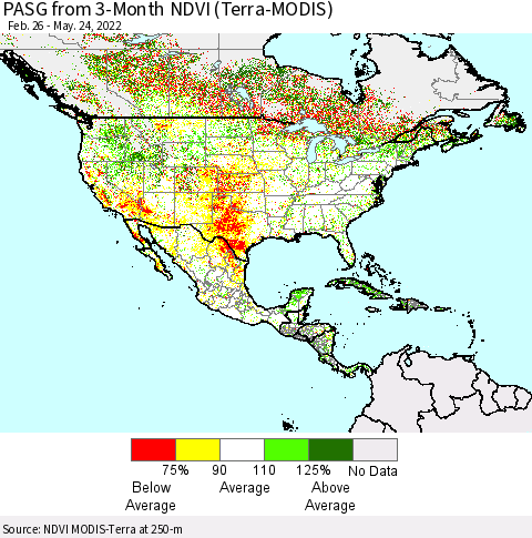 North America PASG from 3-Month NDVI (Terra-MODIS) Thematic Map For 5/17/2022 - 5/24/2022