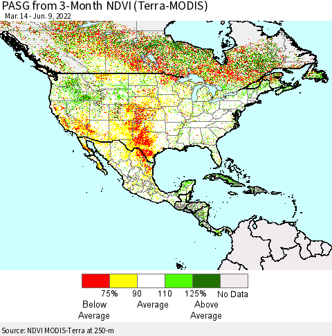 North America PASG from 3-Month NDVI (Terra-MODIS) Thematic Map For 6/2/2022 - 6/9/2022