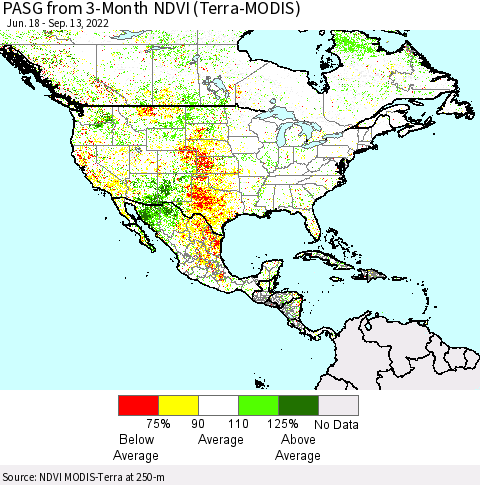 North America PASG from 3-Month NDVI (Terra-MODIS) Thematic Map For 9/6/2022 - 9/13/2022
