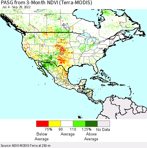 North America PASG from 3-Month NDVI (Terra-MODIS) Thematic Map For 9/22/2022 - 9/29/2022