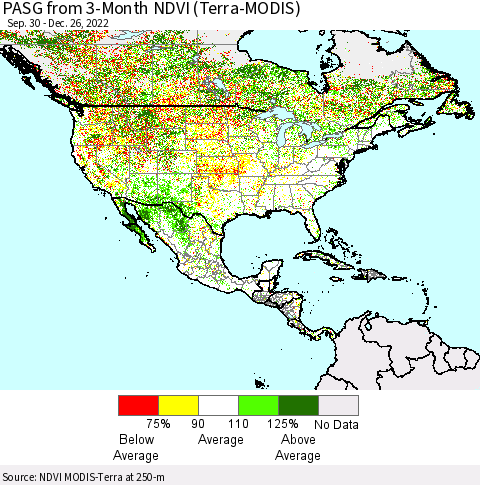North America PASG from 3-Month NDVI (Terra-MODIS) Thematic Map For 12/19/2022 - 12/26/2022