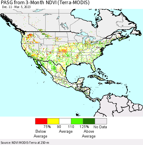 North America PASG from 3-Month NDVI (Terra-MODIS) Thematic Map For 2/26/2023 - 3/5/2023