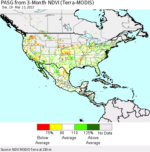 North America PASG from 3-Month NDVI (Terra-MODIS) Thematic Map For 3/6/2023 - 3/13/2023