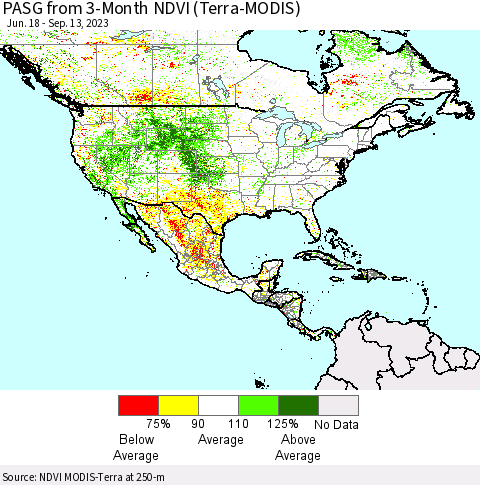 North America PASG from 3-Month NDVI (Terra-MODIS) Thematic Map For 9/6/2023 - 9/13/2023