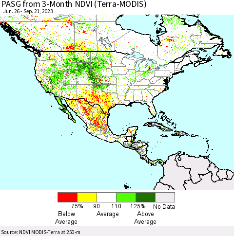 North America PASG from 3-Month NDVI (Terra-MODIS) Thematic Map For 9/14/2023 - 9/21/2023