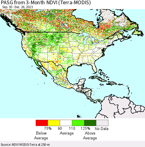 North America PASG from 3-Month NDVI (Terra-MODIS) Thematic Map For 12/19/2023 - 12/26/2023