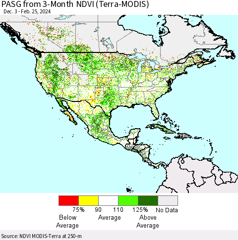 North America PASG from 3-Month NDVI (Terra-MODIS) Thematic Map For 2/18/2024 - 2/25/2024