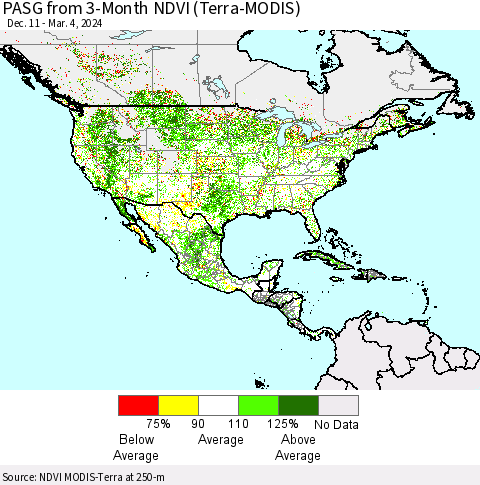 North America PASG from 3-Month NDVI (Terra-MODIS) Thematic Map For 2/26/2024 - 3/4/2024